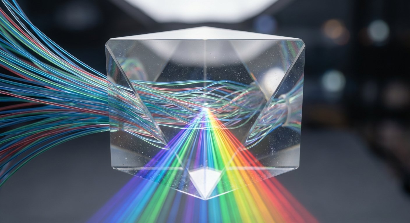 Macro photography of light refracting through a prism symbolizing explainable AI data analysis