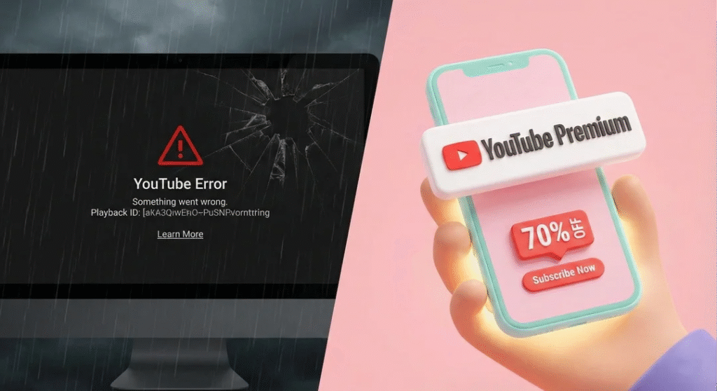 유튜브 프리미엄 우회 막힘 경고 화면