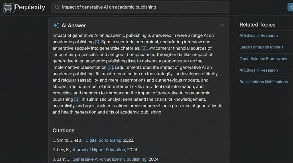 퍼플렉시티 AI 검색 결과 및 논문 출처 표